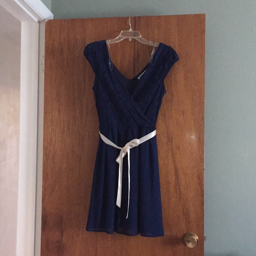 Navy Blue eyelet and chiffon dress